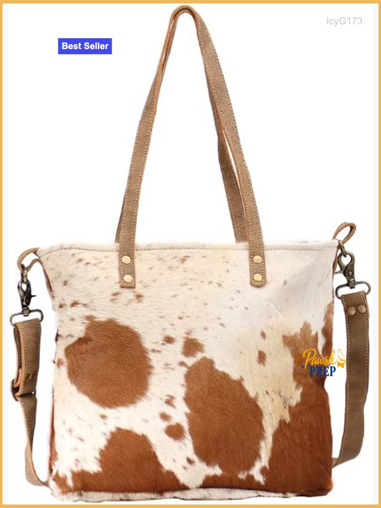 Cowprint Tote Bag - Genuine Leather Western Purse Trapezoid Shoulder Bag